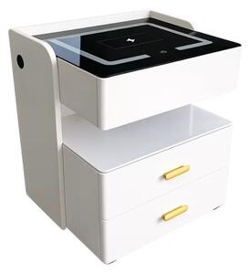 Noptieră inteligentă cu încărcare wireless 15W, iluminare LED cu 3 culori, seif integrat și lumină de noapte cu senzor-culoare alb