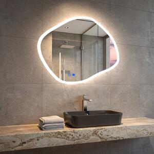 Oglindă de baie cu iluminare 104x94\74x64\84x74 cm, două culori, întrerupător tactil, saltea de încălzire