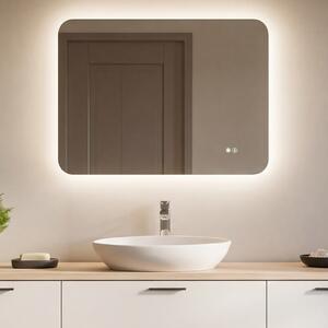 Oglindă de baie rotunjită cu iluminare LED 80x60@x70Px700x808x1008x120 cm, culoare duală, comutator tactil, saltea încălzitoare