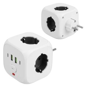 Toolight Toolight, JNH019, prelungitor 7 în 1, 3 prize + 2× USB-A + 2× USB-C, alb, OSW-56305