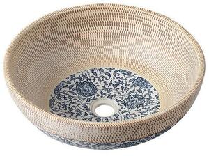 Sapho Sapho, chiuveta ceramica PRIORI, diametru 41 cm, culoare bej cu pictura albastra, PI011