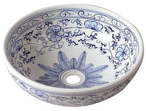Sapho Sapho, chiuveta ceramica PRIORI, diametru 41 cm, culoare alb cu pictura albastra, PI012