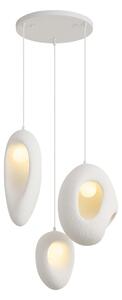 Lampă suspendată Japandi Albă cu abajur organic cu 3 lumini - Moonstone
