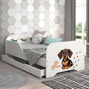 Pat complet pentru copii 160 x 80 cm cu saltea și somieră - dachshund curajos