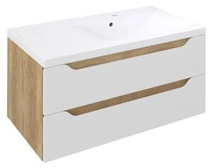 Sapho Sapho, dulap pentru lavoar WAVE 89,7x45x47,8cm, dreapta, alb/stejar Alabama, WA093-3022
