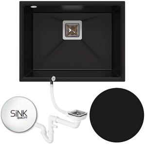 SINK Quality Chiuveta Quality Argon 60, chiuveta de bucatarie granit 550x420x225 mm + sifon crom, negru, SKQ-ARG.C.1KBO.60.X