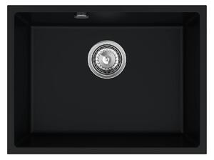 SINK Quality Chiuveta Quality Crypton 60, chiuveta de bucatarie granit 535x400x205 mm + sifon crom, negru, SKQ-CRY.C.1KBO.60.X