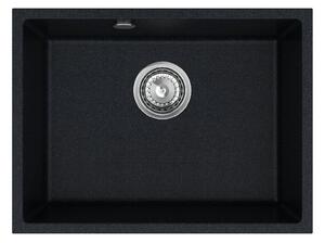 SINK Quality Chiuveta Quality Crypton 60, chiuveta de bucatarie granit 535x400x205 mm + sifon crom, pete negre, SKQ-CRY.B.1KBO.60.X
