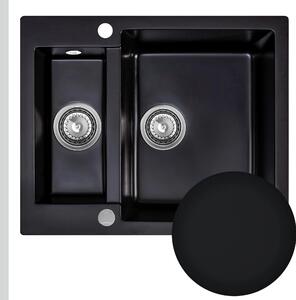 SINK Quality Chiuveta Quality Ferrum, chiuveta bucatarie granit 605x495x210 mm + sifon crom, negru, SKQ-FER.C.5KBO.X