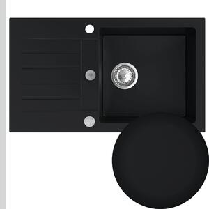 SINK Quality Chiuveta Quality Natalie, chiuveta bucatarie granit 770x450x170 mm + sifon crom, negru, SKQ-NAT.C.1KDO.X