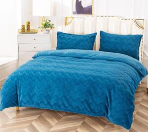 Lenjerie de pat, Cocolino, 2 persoane, 4 piese, imprimeu brodat, uni, albastru , CCU429