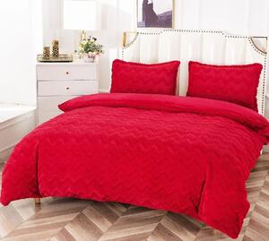 Lenjerie de pat, Cocolino, 2 persoane, 4 piese, imprimeu brodat, uni, rosu , CCU432
