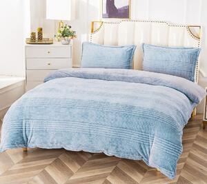 Lenjerie de pat, Cocolino, 2 persoane, 4 piese, imprimeu brodat, uni, albastru deschis, CCU421