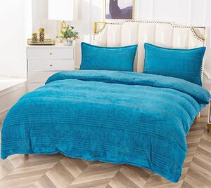 Lenjerie de pat, Cocolino, 2 persoane, 4 piese, imprimeu brodat, uni, albastru , CCU422