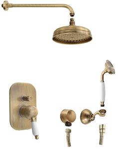 Sapho Sapho, set de duș ascuns KIRKÉ WHITE cu robinet cu pârghie, 2 ieșiri, pârghie albă, bronz, KI42BB-01