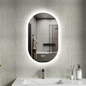 Erga Demi, oglinda LED ovala 50x80cm, 3 culori de lumina, iluminare frontala, placa de incalzire anti-aburire, ERG-V01-Demi-5080-CL