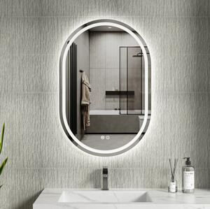 Erga Lyra, oglinda LED ovala 60x90cm, 3 culori de lumina, iluminare fata si spate, placa de incalzire anti-aburire, ERG-V01-Lyra-6090-CL