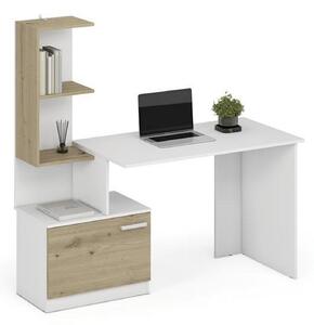 Birou MISO, alb/stejar artisan, PAL laminat, 144x60x142 cm