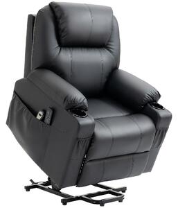 HOMCOM Scaun cu Ridicare Electrică, Masaj, Telecomandă și Buzunare Laterale pentru Vârstnici, din Piele PU, 88x92x106 cm, Negru | Aosom Romania