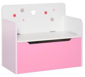 HOMCOM Bancă Depozitare Jucării 2 în 1 din Lemn, Ladă de Depozitare cu Spătar pentru Copii de 3-6 Ani, 60x30x50 cm, Roz | Aosom Romania