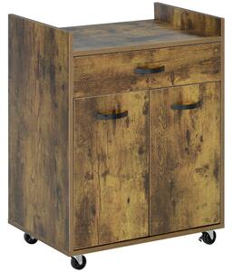 HOMCOM Cărucior de Bucătărie, Insulă de Bucătărie din Lemn cu 4 Roți și Raft Reglabil, 60x40x77 cm, Maro Rustic | Aosom Romania
