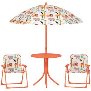 AIYAPLAY Set de Grădină pentru Copii, Masă și Scaune cu Umbrelă, Masă de Picnic pentru Exterior cu 2 Scaune Pliabile pentru Copii de 2-5 Ani, Portocaliu | Aosom Romania