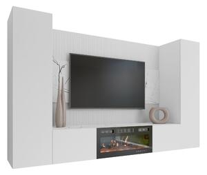 Set de living Comfivo Salix VIII, Marmură albă, Alb, PAL laminat, 150x260x38cm, 115.5 kg