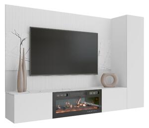 Set de living Comfivo Salix IX, Marmură albă, Alb, PAL laminat, 150x220x38cm, 87 kg