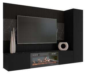 Set de living Comfivo Salix IX, Marmură neagră, Negru, PAL laminat, 150x220x38cm, 87 kg