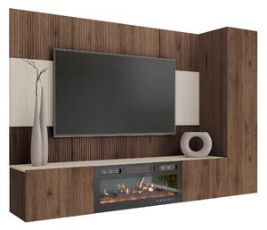 Set de living Comfivo Salix IX, Deschis Travertine, Nuc, PAL laminat, 150x220x38cm, 87 kg