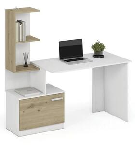 Birou MISO, alb/stejar artisan, PAL laminat, 144x60x142 cm