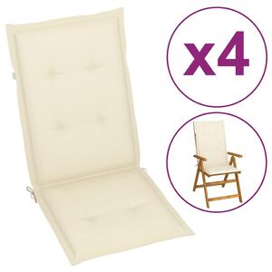 Perne scaun cu spătar înalt, 4 buc., crem, 120x50x3 cm, textil