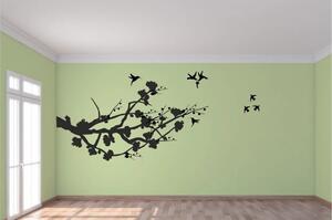 Autocolant de perete pentru interior ramură de copac și păsări zburătoare 50 x 100 cm