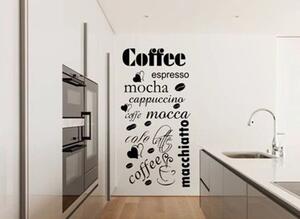 Autocolant de perete pentru bucătărie cu numele diferitelor tipuri de cafea 50 x 100 cm