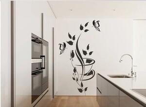 Autocolant de perete pentru bucătărie cu flori, fluture și ceașcă 50 x 100 cm