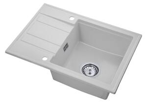 Gamma Modern 6040, chiuvetă din granit cu 1 vas 580x420x185 mm cu scurgere scurtă, alb, GMA-ZM-6040-WH