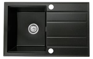 Gamma Modern 6040, chiuvetă din granit cu 1 vas 580x420x185 mm cu scurgere scurtă, negru cu puncte aurii, GMA-ZM-6040-GD