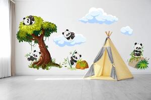 Autocolant pentru copii panda veseli pe copac 150 x 300 cm