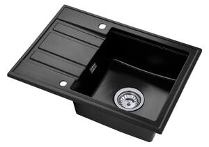 Gamma Modern 6040, chiuvetă din granit cu 1 vas 580x420x185 mm cu scurgere scurtă, pete negru, GMA-ZM-6040-BP