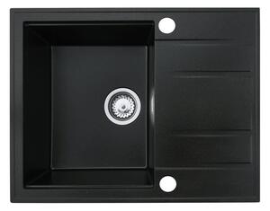 Gamma Modern 6550, chiuvetă din granit cu 1 vas 650x500x210 mm cu scurgere scurtă, neagră cu puncte aurii, GMA-ZLE000093