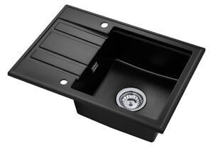 Gamma Modern 6040, chiuvetă din granit cu 1 vas 580x420x185 mm cu scurgere scurtă, negru, GMA-ZM-6040-BK