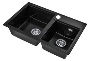 Gamma Modern 8020, chiuvetă din granit cu 2 compartimente 795x495x210 mm, negru, GMA-ZLE000026