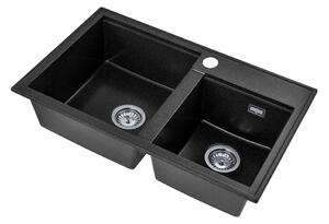 Gamma Modern 8020, chiuvetă din granit cu 2 compartimente 795x495x210 mm, negru cu pete, GMA-ZLE000025