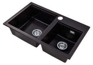 Gamma Modern 8020, chiuvetă din granit cu 2 compartimente 795x495x210 mm, negru cu puncte aurii, GMA-ZLE000033