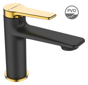 Kuchinox Alanis, baterie lavoar cu dop de scurgere ClickClack h-146, negru-auriu lucios, LAV-BQI_722G