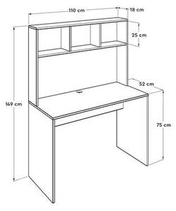Birou Adore Base cu biblioteca, Alb - Stejar, 110x149x52 cm