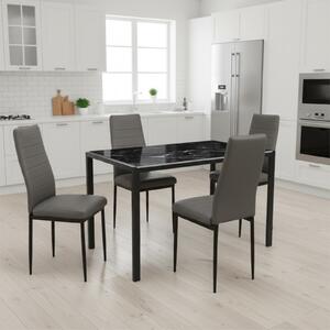 Set Masă fixă Marmyra Nova Dreptunghiulară Negru cu 4 scaune Piele Oscar Gri