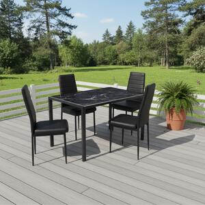 Set Masă fixă Marmyra Nova Dreptunghiulară Negru cu 4 scaune Piele Oscar Negru