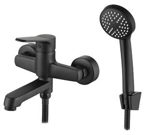 Kuchinox Atez, baterie pentru cada montată pe perete cu set de duș manual, negru mat, LAV-BTK_711D