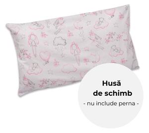 Husa din bumbac pentru perna ergonomica copii Fairy Clouds, Kidizi 30x50 cm, OEKO-TEX, compatibila Ergo 1-3 ani si 3-10 ani